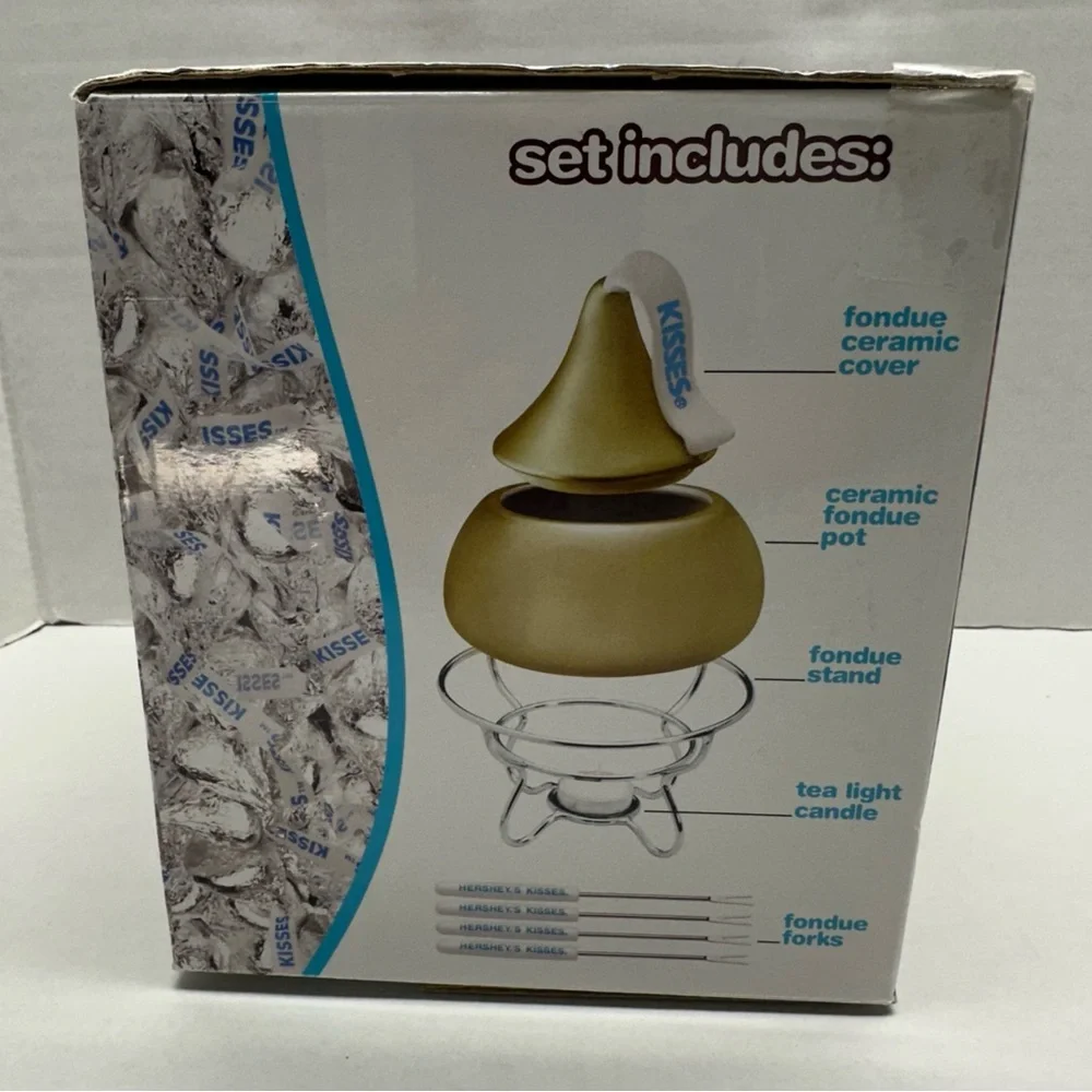 Vintage Hershey's Kisses Gold Ceramic Dessert Fondue Set & Candy Dish NIB 2006